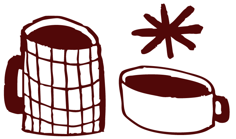 Hand-drawn coffee cup and press illustration